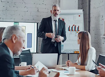 Advisor presenting a market entry strategy